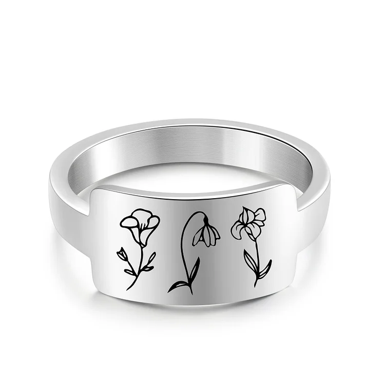 Personalized Birth Month Flower Ring Custom 3 Flowers Gift for Her