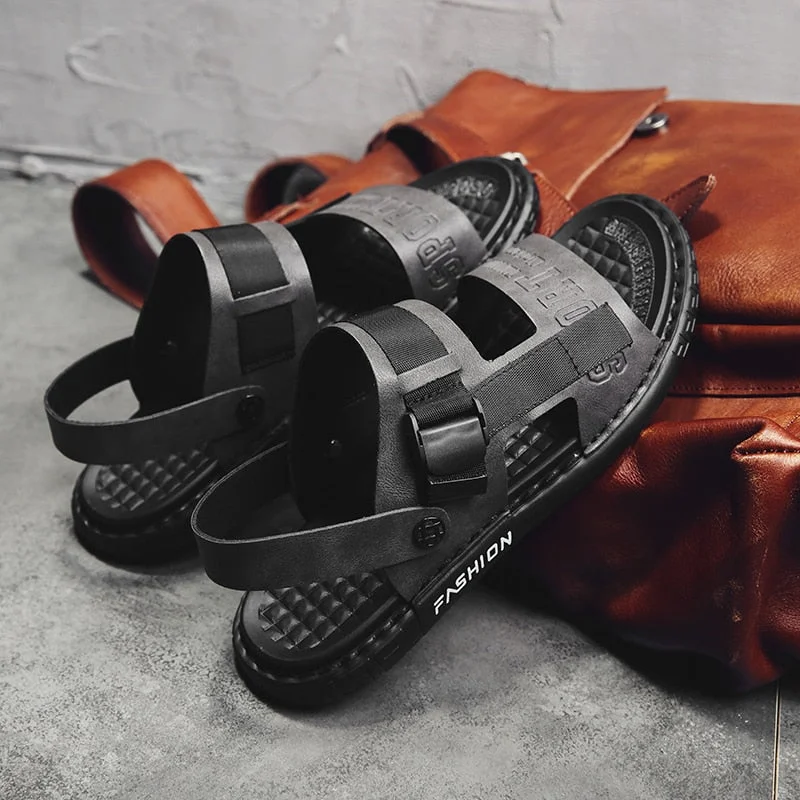 Nine o'clock All-match Trend Men's Sandals Outdoor Leather Casual Beach Shoes Summer Breathable Male Slippers Quality Anti-skid