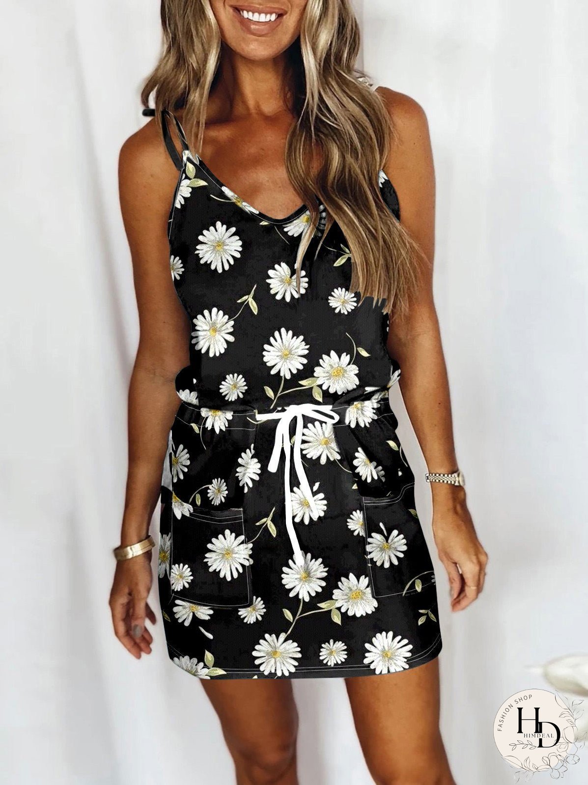 Dresses Casual Print Sling Drawstring Dress for Women