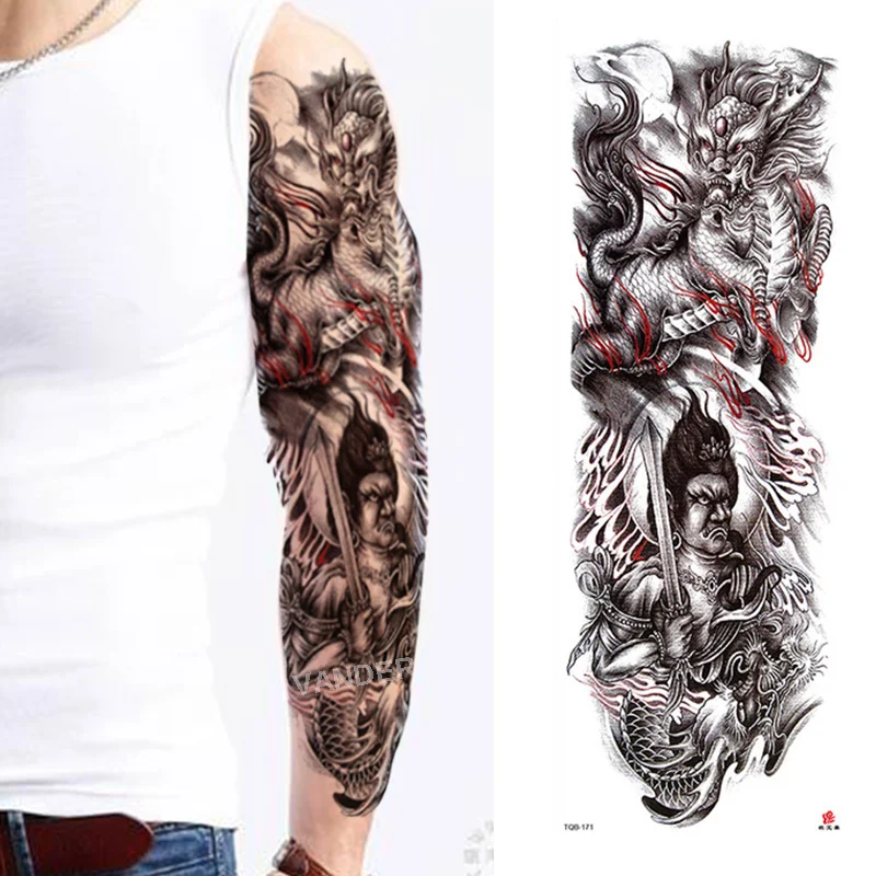 Sdrawing Arm Sleeve Tattoo Lion Crown King Rose Waterproof Temporary Sticker Wild Wolf Tiger Men Full Skull Totem Tatoo