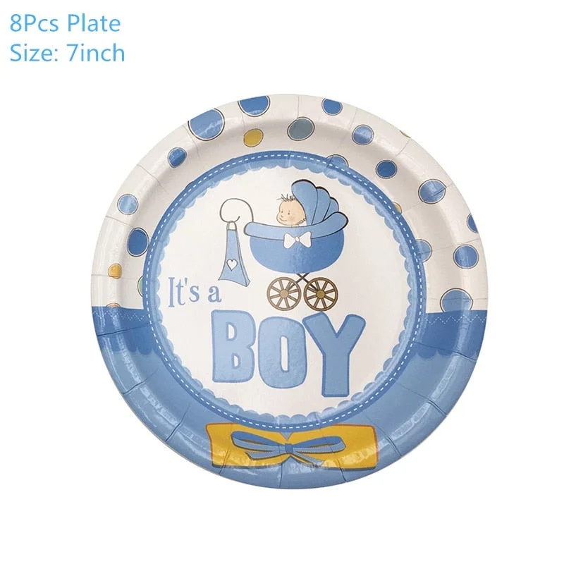 1Set Baby Shower Decoration Party Tableware Kid Birthday Paper Plate Cup Tablecloth Baby Shower Gender Reveal Party Supplies