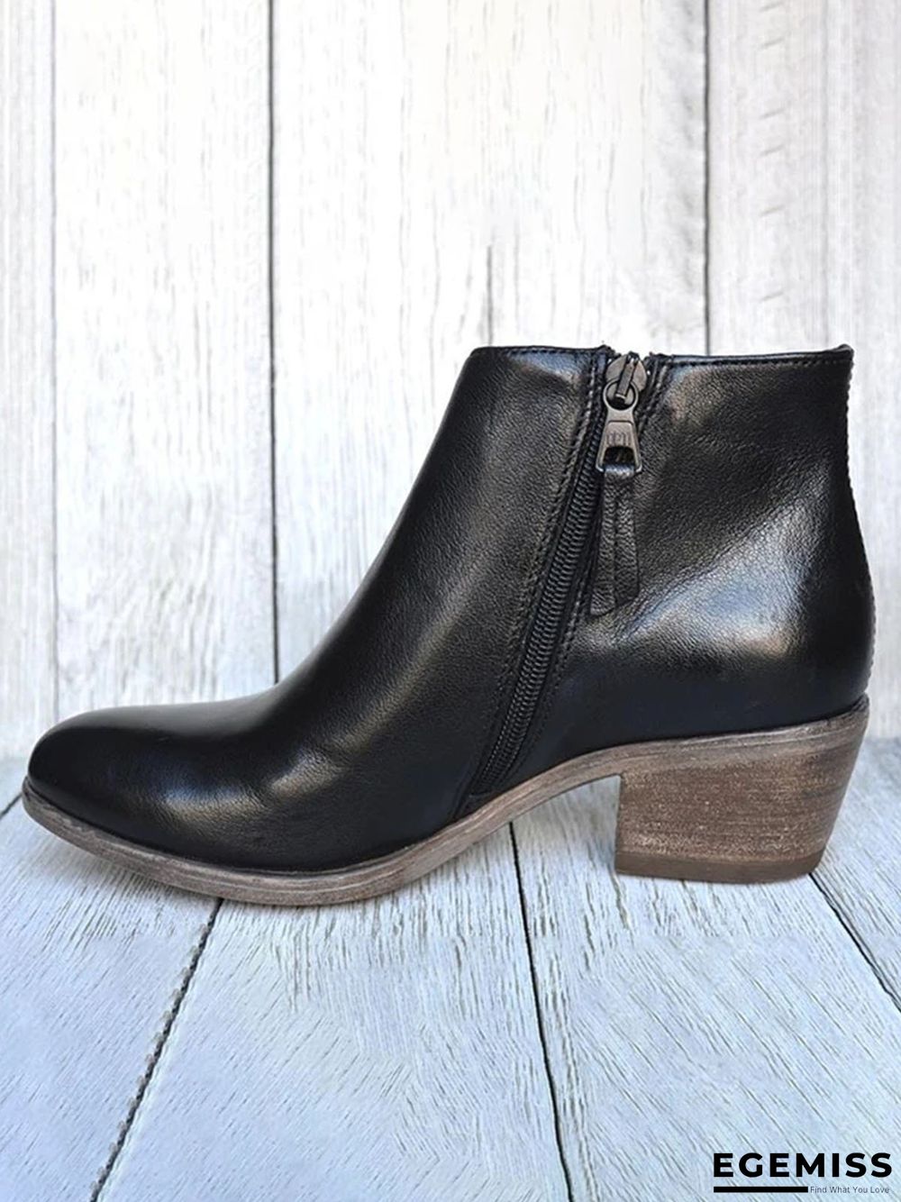 Retro Distressed Polished Color Zipper Thick Heel Pointed Ankle Boots | EGEMISS