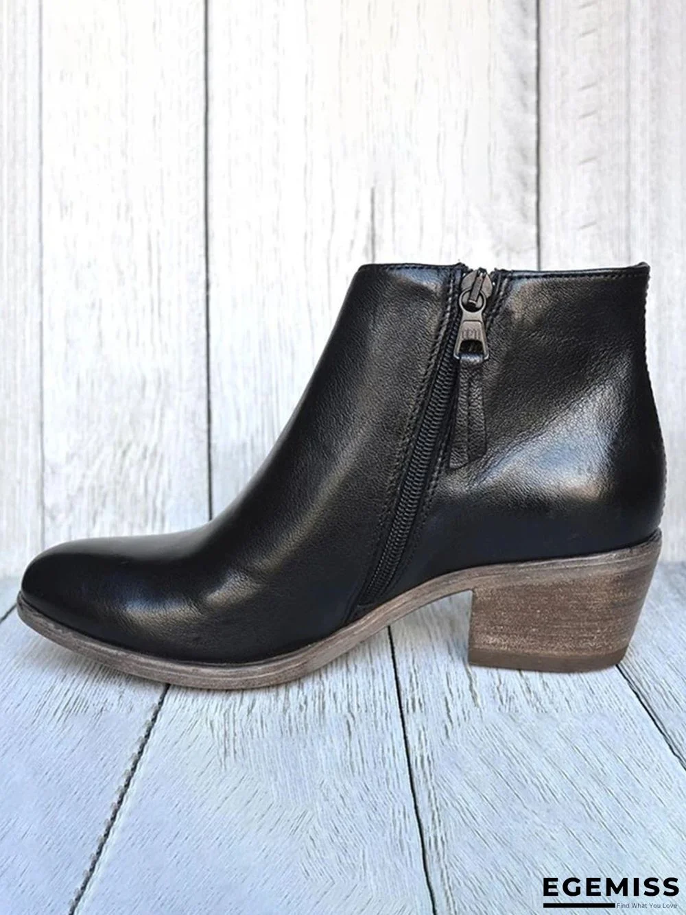 Retro Distressed Polished Color Zipper Thick Heel Pointed Ankle Boots | EGEMISS