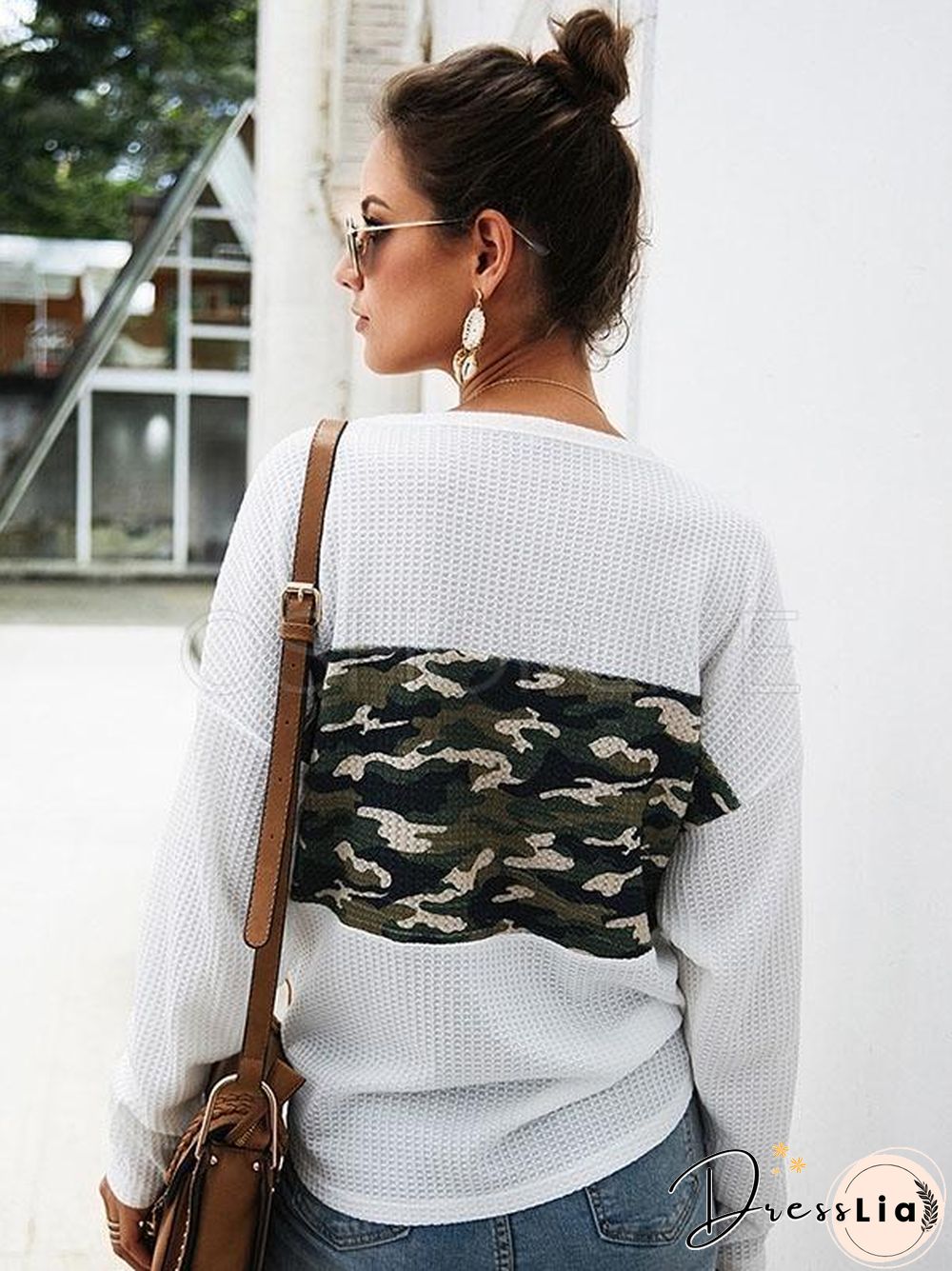 Camouflage Stitching V-neck Knit Sweater