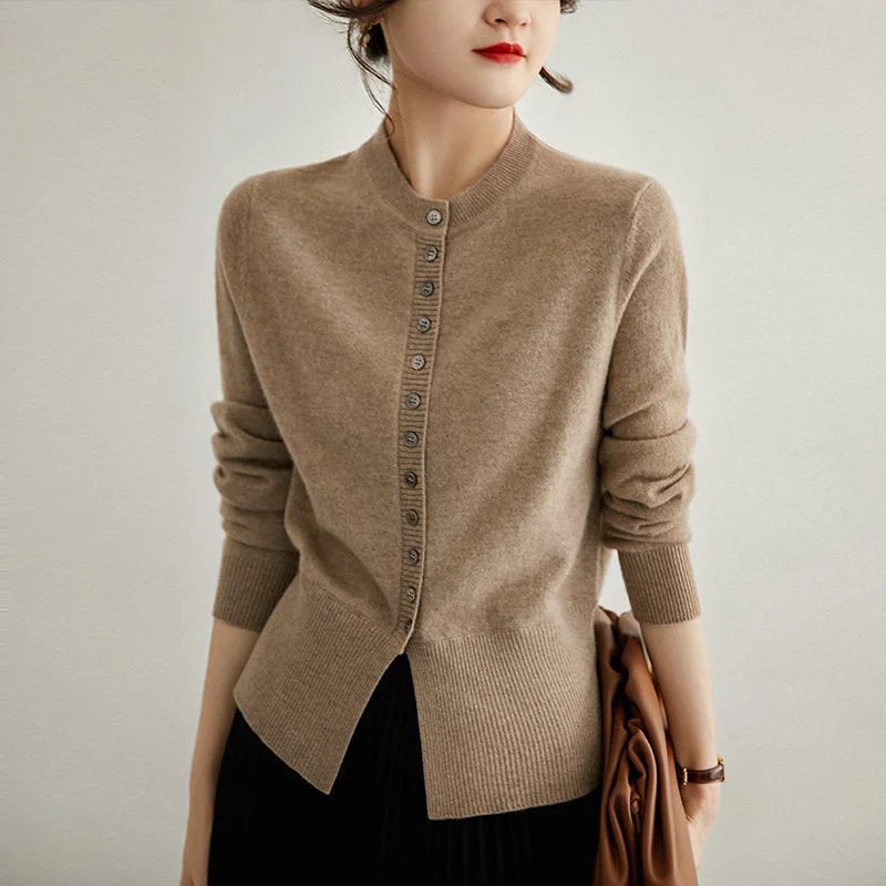 Jangj Winter Elegant Fashion Solid Simple Sweater Cardigan Top Women Long Sleeve All-match Buttons Coat Ladies Knitting Jacket