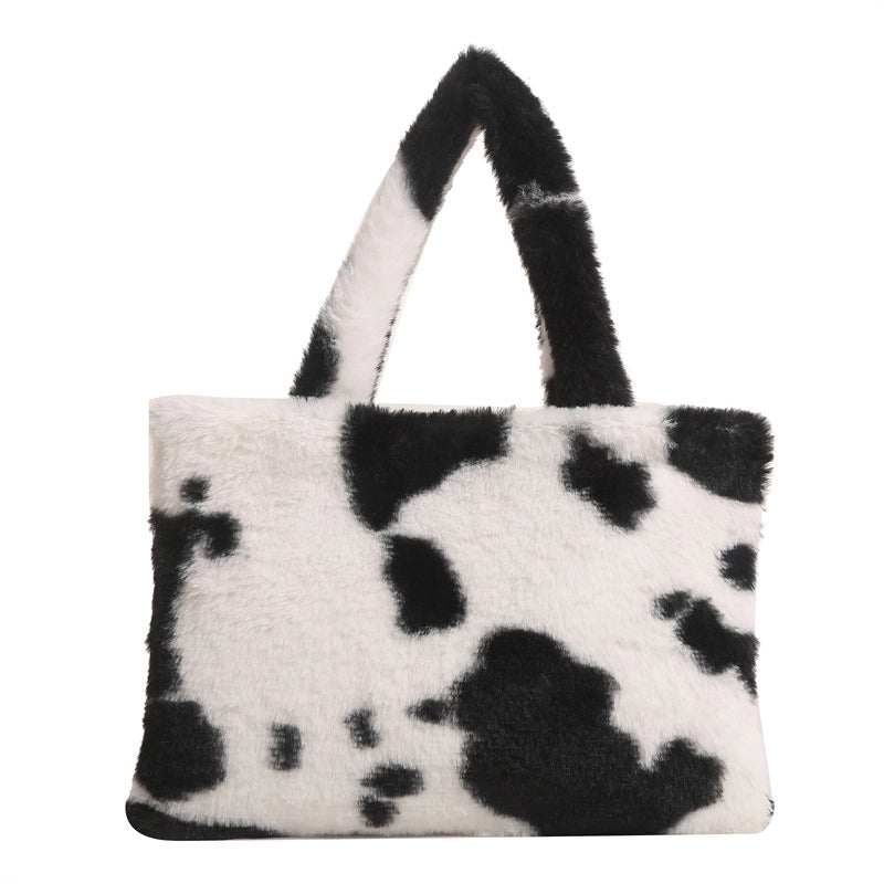 Women’s Medium Plush Color Block Streetwear Square Magnetic Buckle Handbag