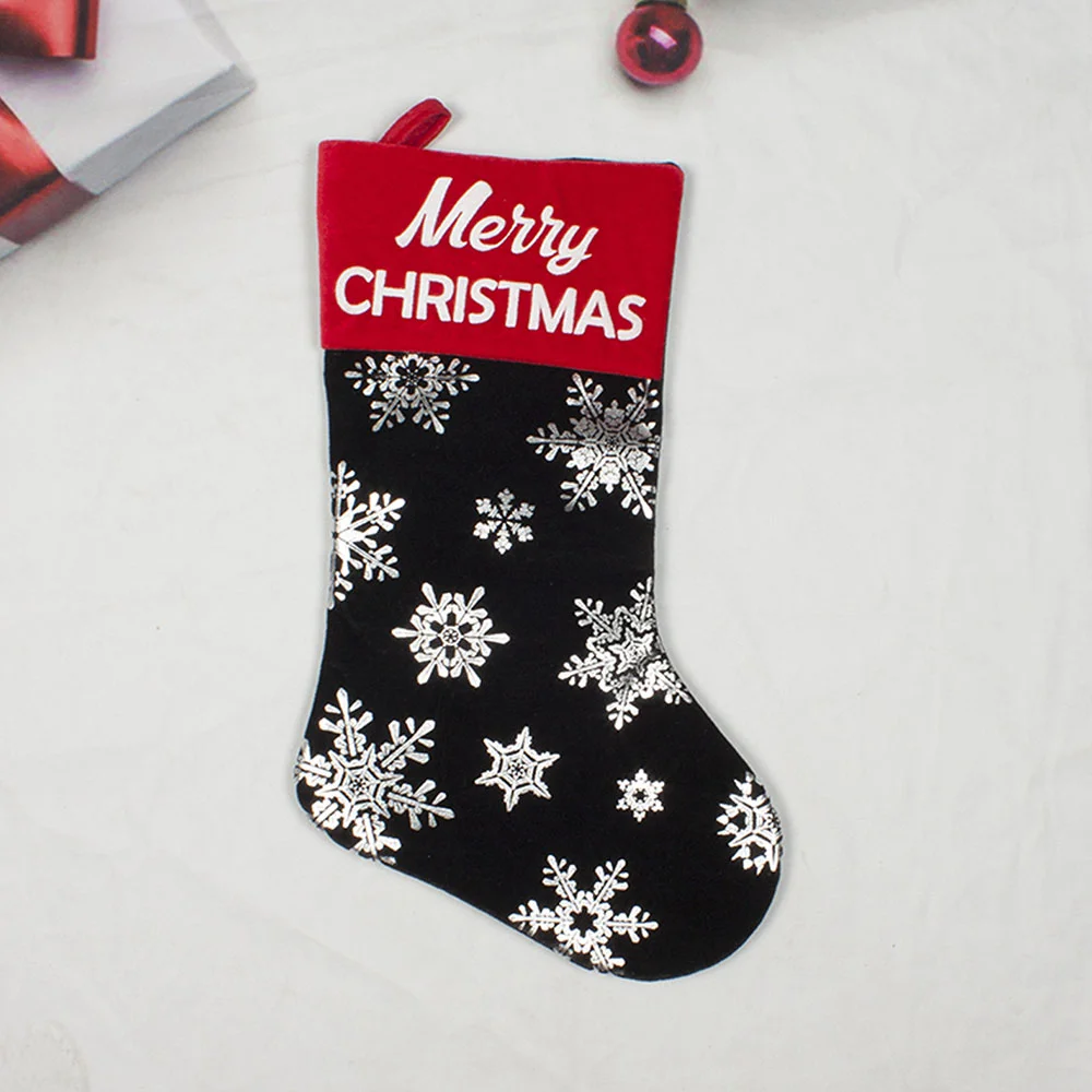 Stage Decoration Christmas Hot Stamping Silver Snowflake Gift Socks
