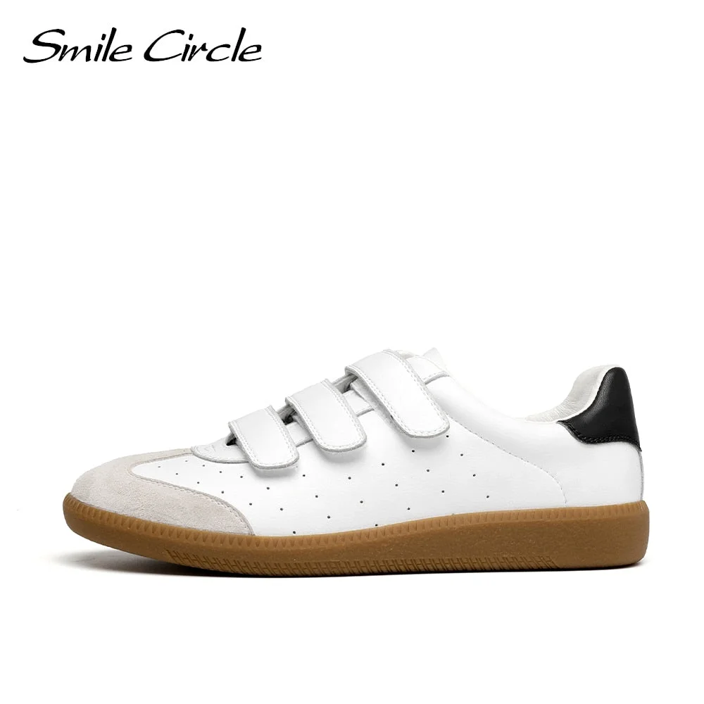 Smile Circle Women Sneakers Flat Platform Shoes Spring Breathable Casual Shoes Women White Leather Lace-up low-top trainers