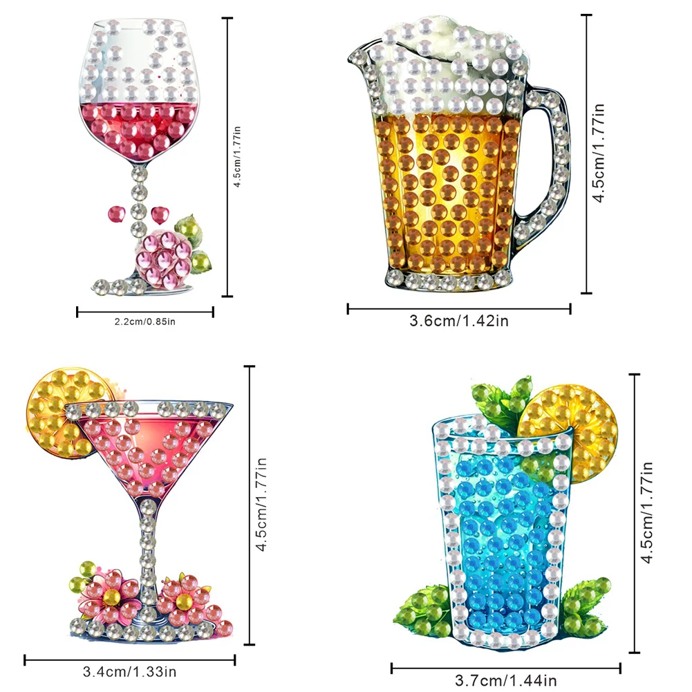 4 Pairs Drinks Double Sided Diamond Painting Earrings DIY Earrings Making Kit