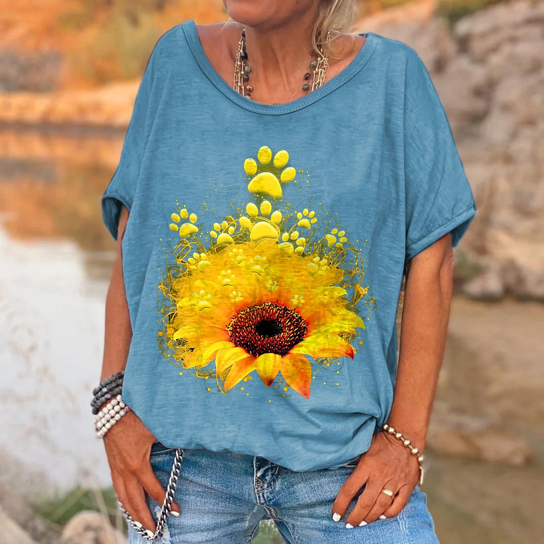 Dog Shirt Dog Paws Sunflower Women's T-shirt