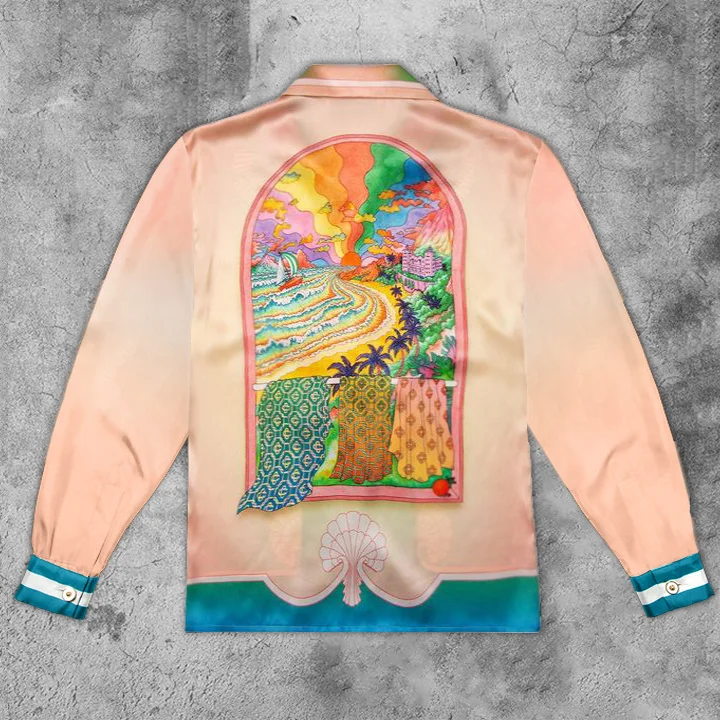Art fashion custom printed long-sleeved silk shirt
