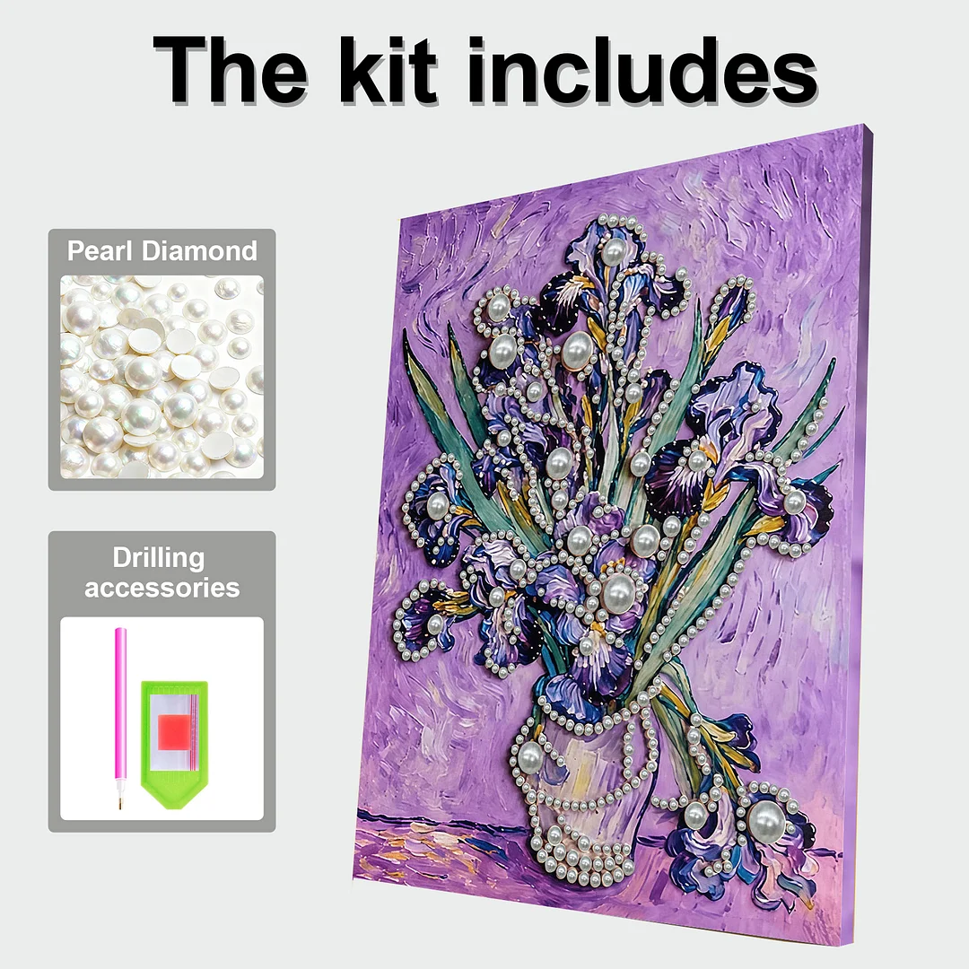 Iris DIY Pearl Diamond Art Painting Kit with Frame 11.81x15.75in Home Decor