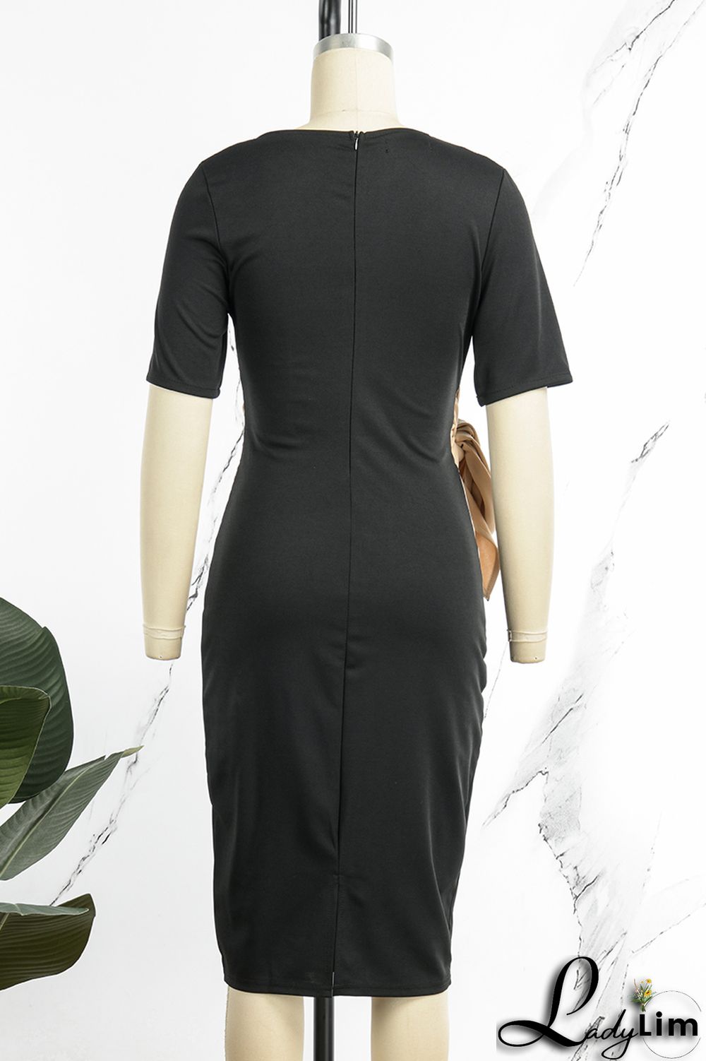 Rose Red Casual Solid Bandage Patchwork Fold Asymmetrical Collar One Step Skirt Dresses