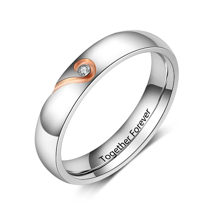 Couples Rings for Her Half Heart Matching Engravable Personalized Promise Ring for Lovers
