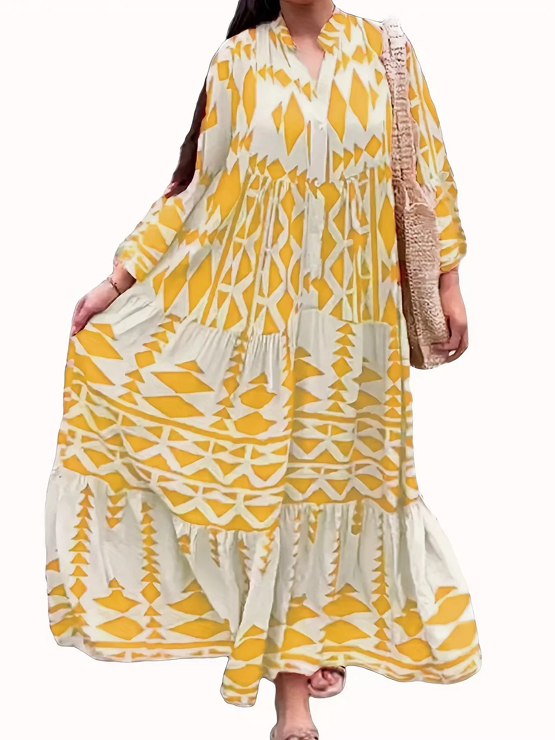 Nigikala Nigikala Large-Size Women's New Temperament Printed Shirt Dress Bohemian Dress