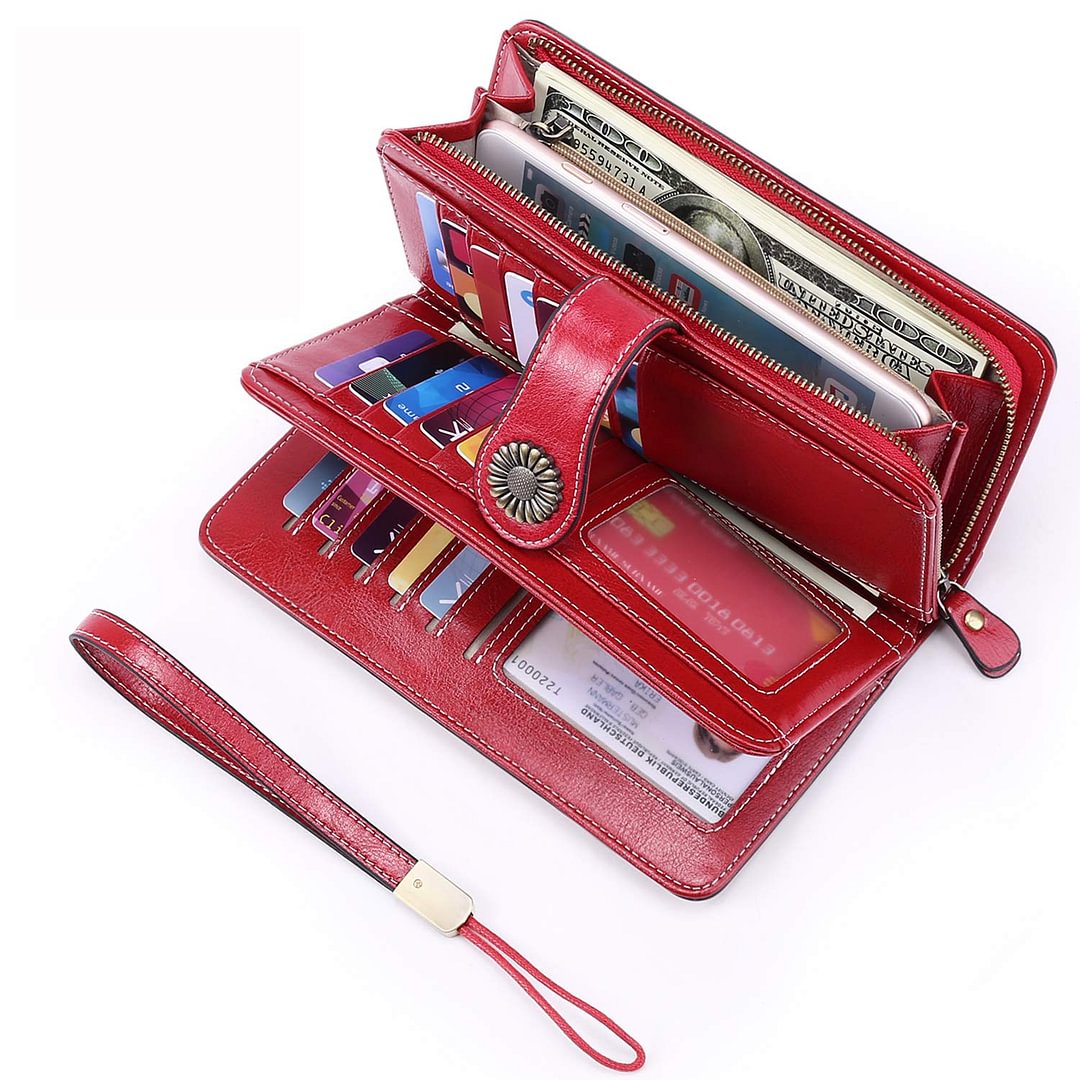 Vintage Style Genuine Leather Large Capacity RFID Wallet Organizer for Women
