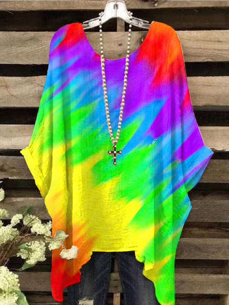 Women's Color Block Print Loose Relaxed Top