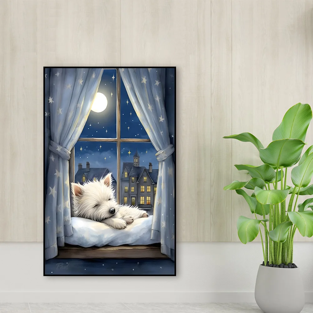 Diamond Painting - Full Round Drill - Windowsill Puppy(Canvas|40*60cm)