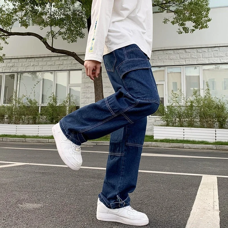 Aonga Men Wid Leg Baggy Harajuku Jeans Pants Mens Japanese Streetwear Vintage Denim Trousers Man Black Jeans Joggers 5XL