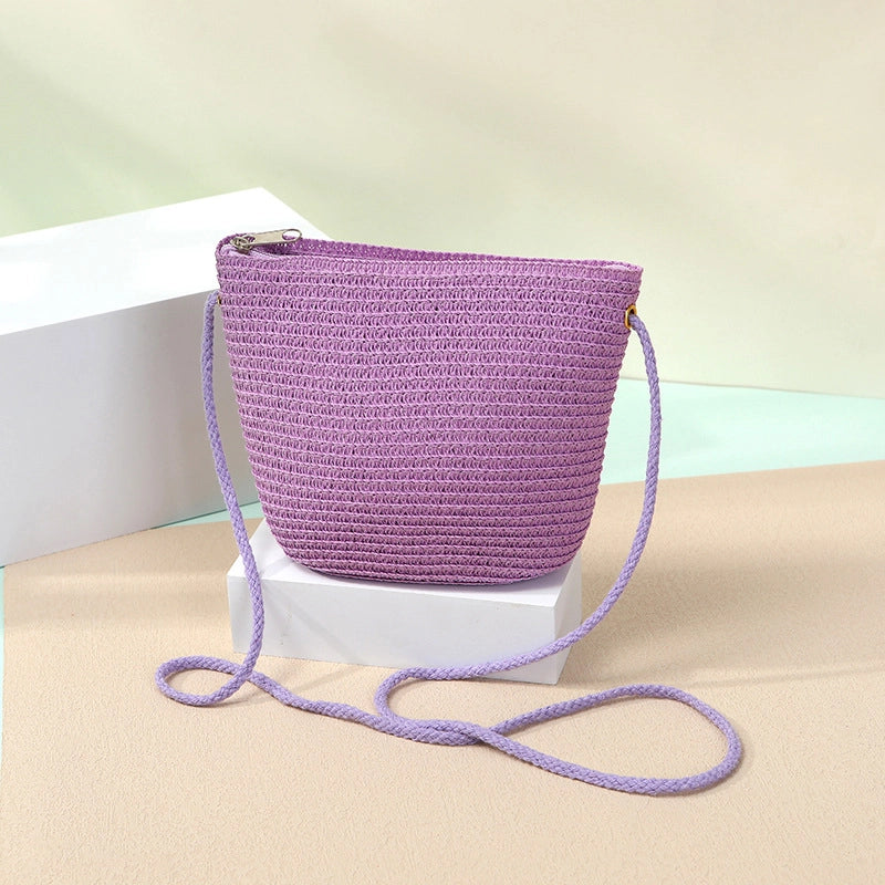 Women’s Straw Solid Color Beach Weave Square Zipper Flip Cover Straw Bag