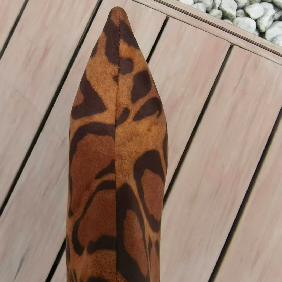 100mm Women's Stiletto Heel Knee Boots Red Bottom Leopard Suede Knee Boots-MERUMOTE