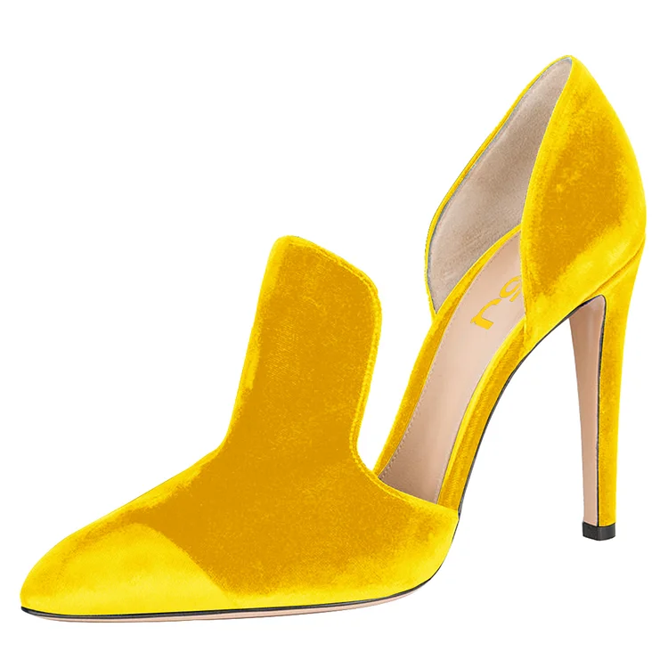 Yellow Double D'orsay Pointy Toe Stiletto Heels Pumps |FSJ Shoes