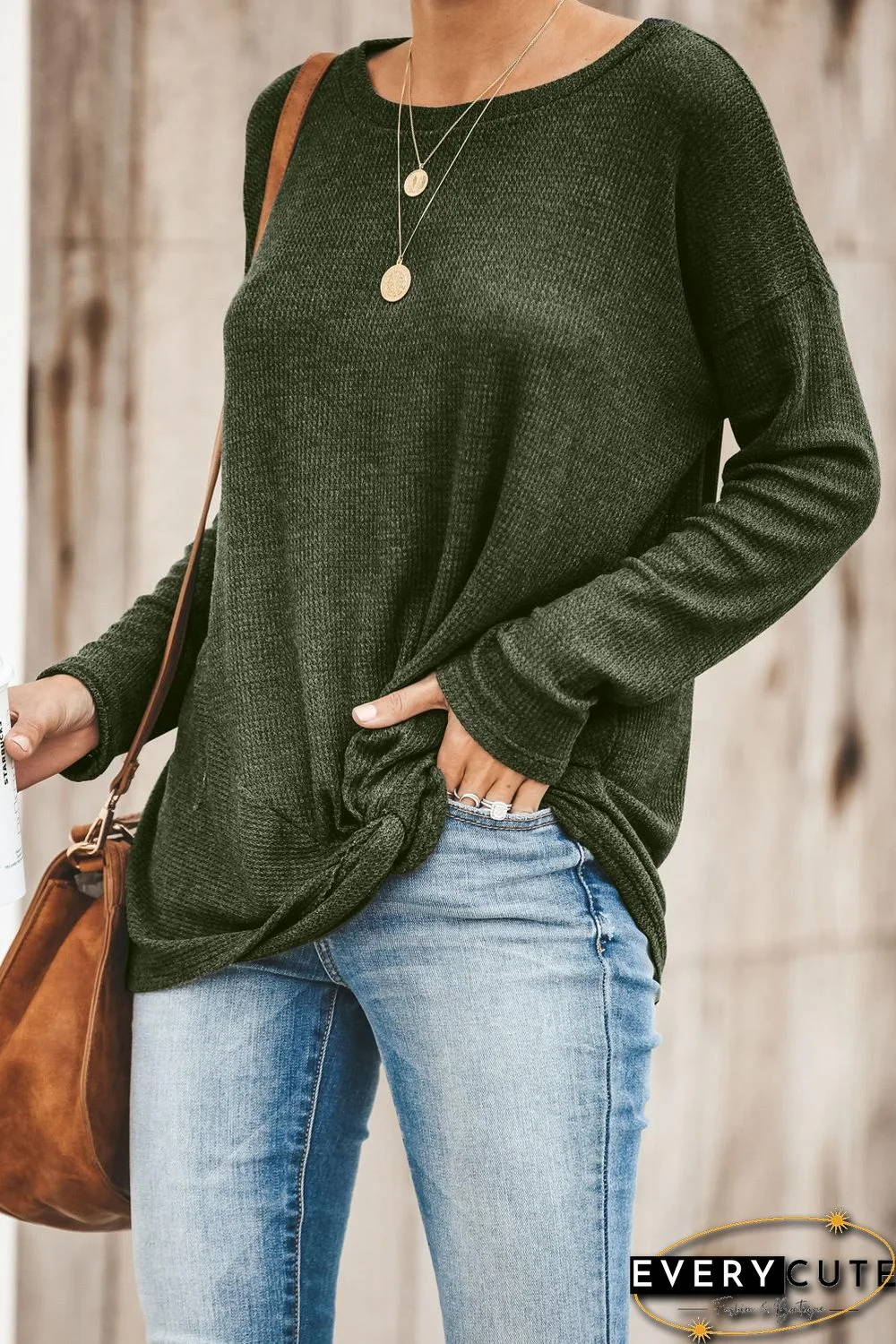 Green Solid Knotted Knitted Top