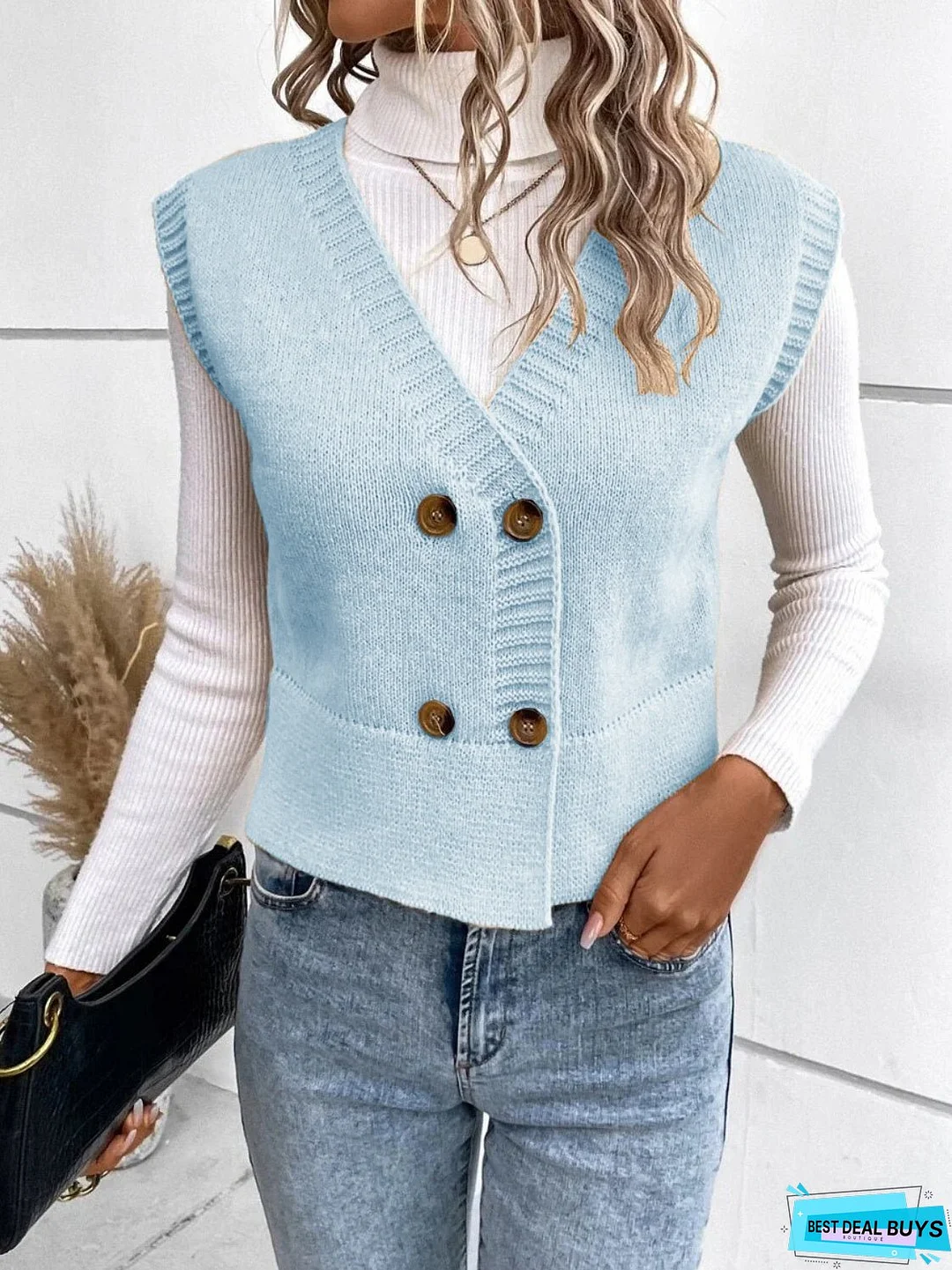 Full Size Button Up V-Neck Sweater Vest