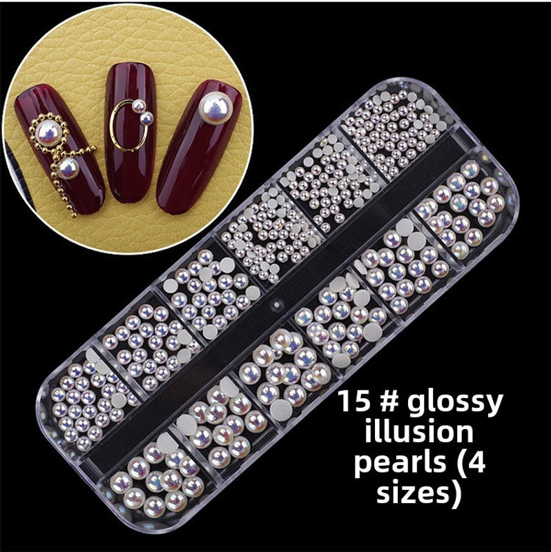 Nail Jewelry Rhinestone Flat Bottom Drill Hollow Nail Stick Drill Sequins Colored Diamond Flat Bottom Pearl Shell Japanese Series