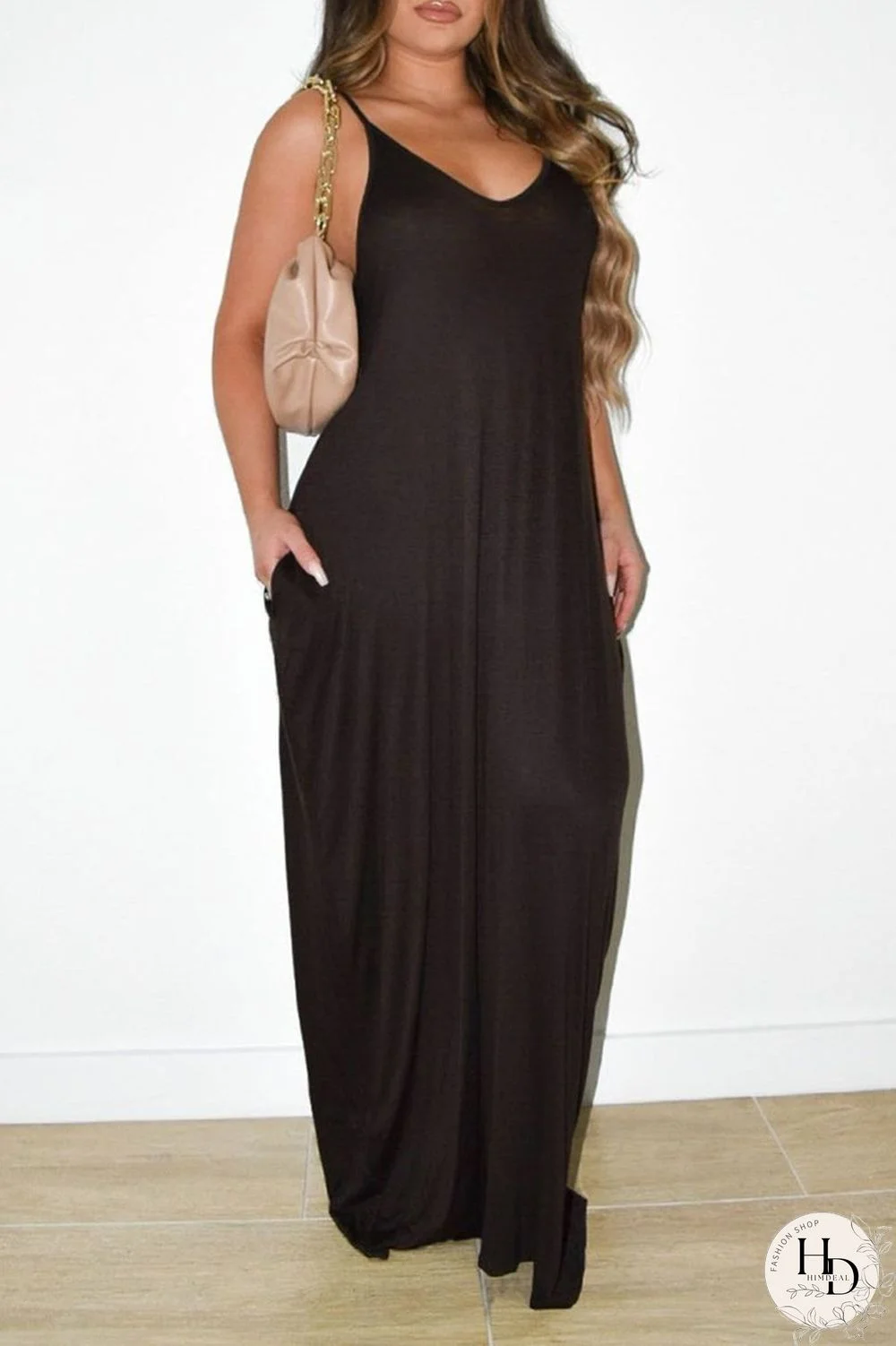 Black Sexy Casual Solid Backless V Neck Sling Dress