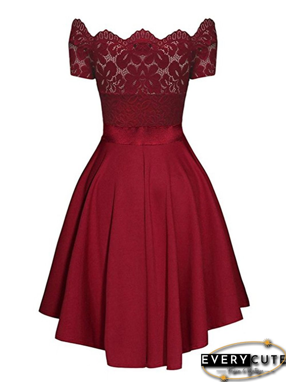 Elegant Red Lace Dress Women Patchwork Slash Neck Short Sleeve Sashes Tunic Dress Summer Ladies Sexy Evening Party Dresses