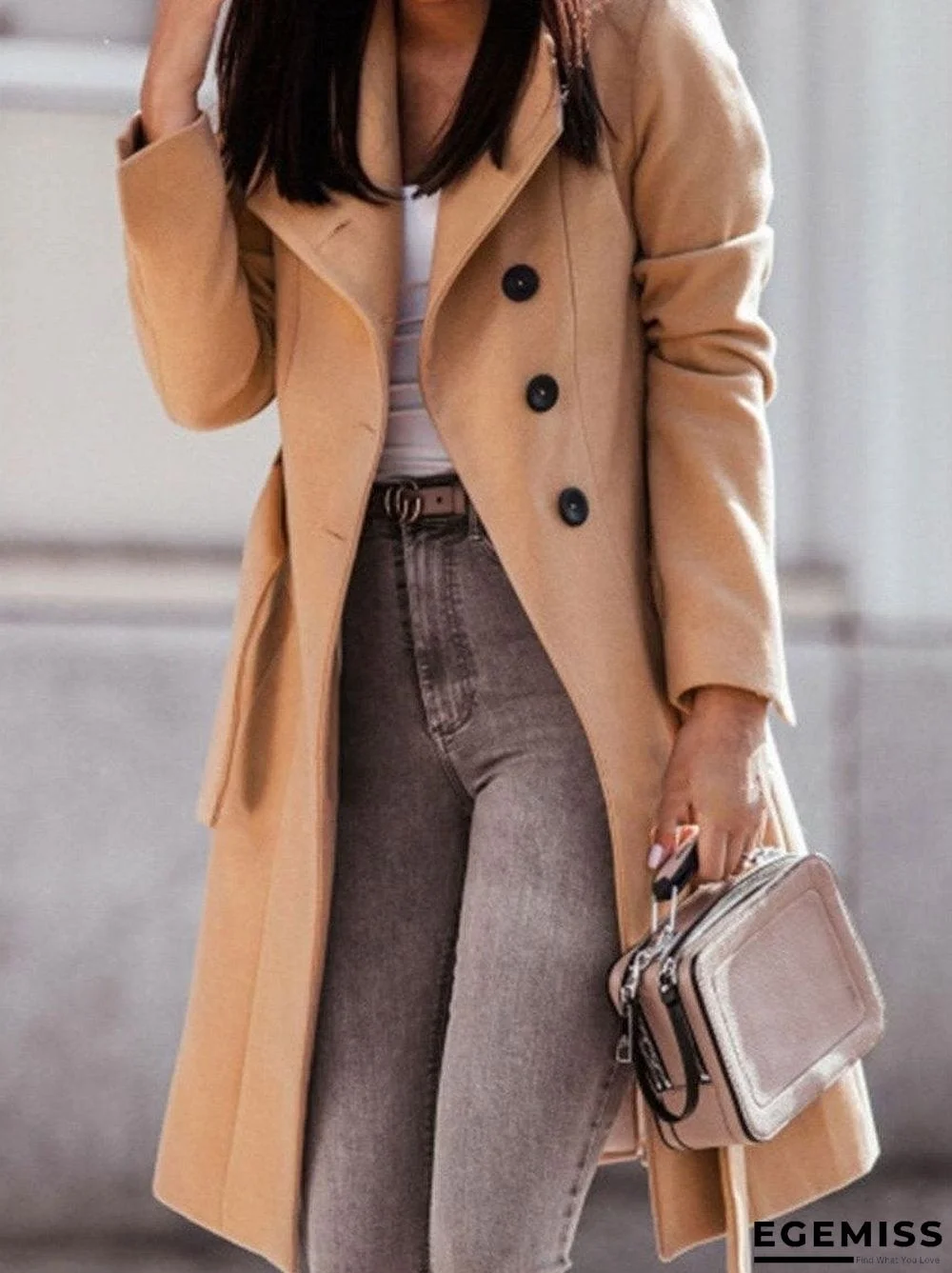 Fashion Solid Color Long-sleeved Casual Woolen Coat | EGEMISS