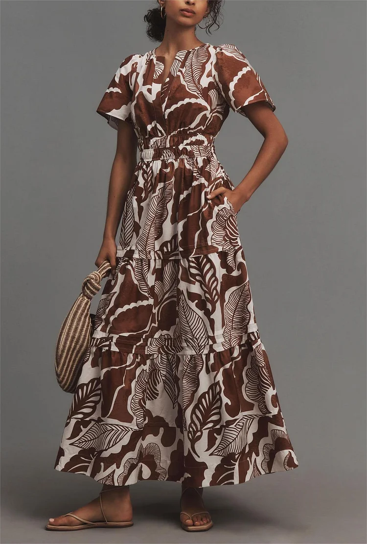 Brown Leaf Maxi Dress