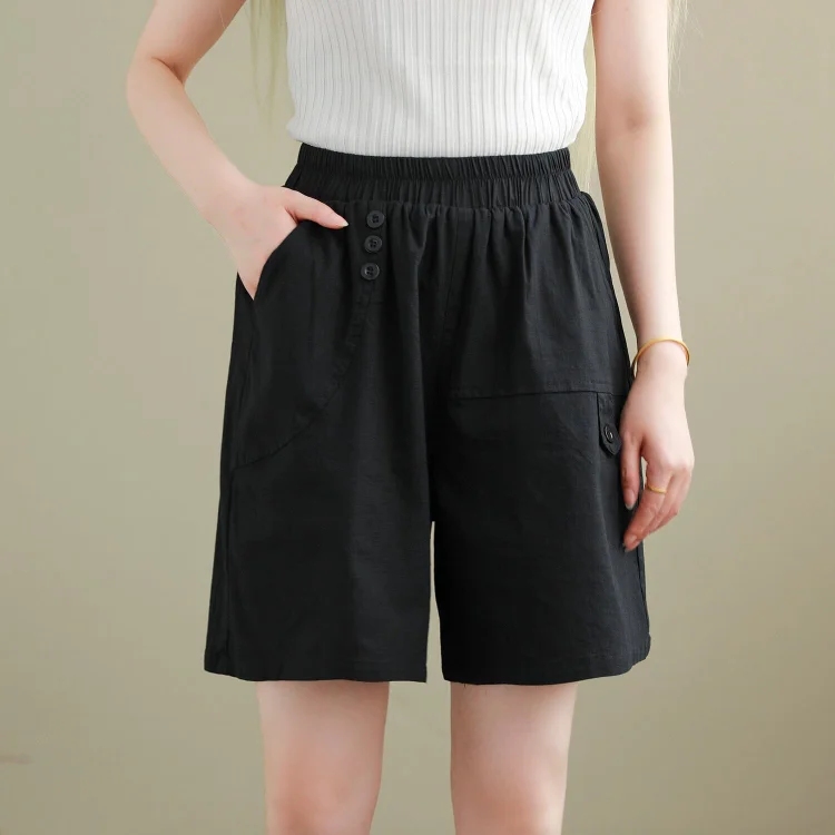Women Summer Cotton Linen Casual Loose Shorts