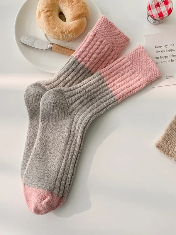 Pleated Elasticity Contrast Color Socks