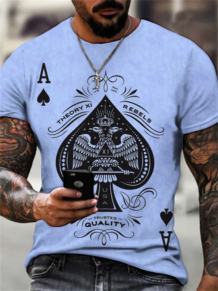 Men's T Shirt Patterned Poker Round Neck Short Sleeve Gray Purple Yellow Party Daily Print Tops Casual Graphic Tees-Mixcun