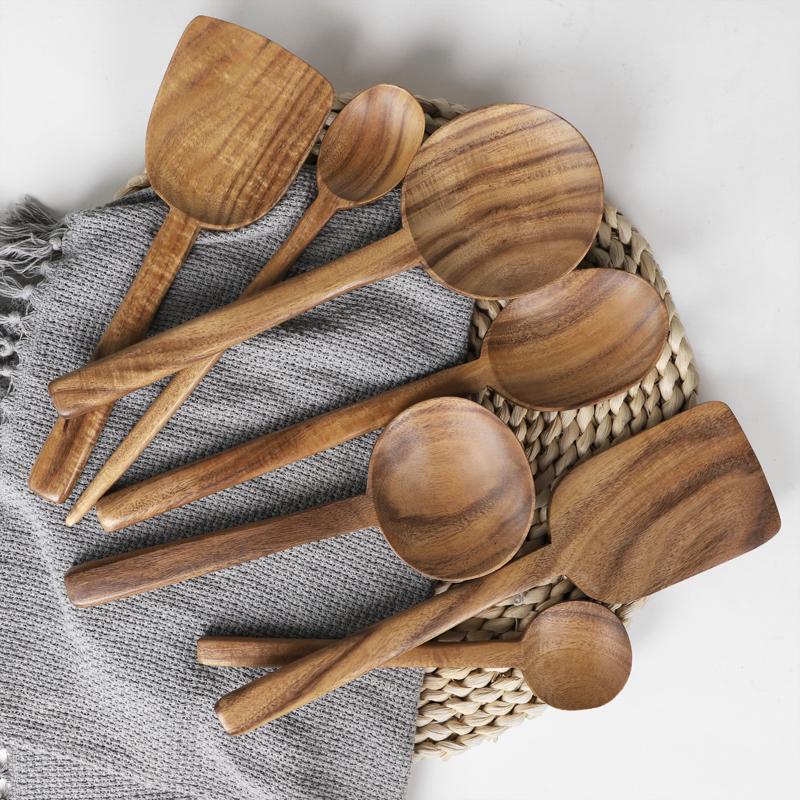 7-Piece Set Teak Wood Kitchen Spoons Utensils