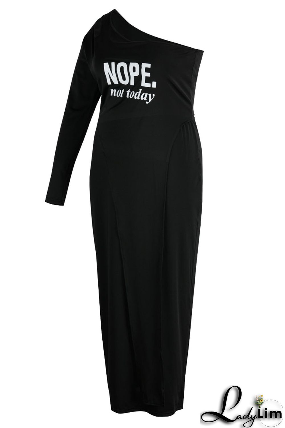 Black And White Sexy Street Print Patchwork Asymmetrical Oblique Collar Plus Size Two Pieces