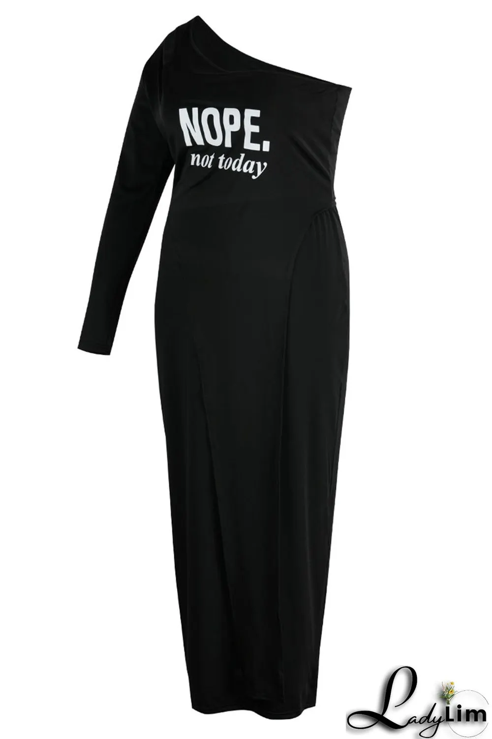 Black And White Sexy Street Print Patchwork Asymmetrical Oblique Collar Plus Size Two Pieces