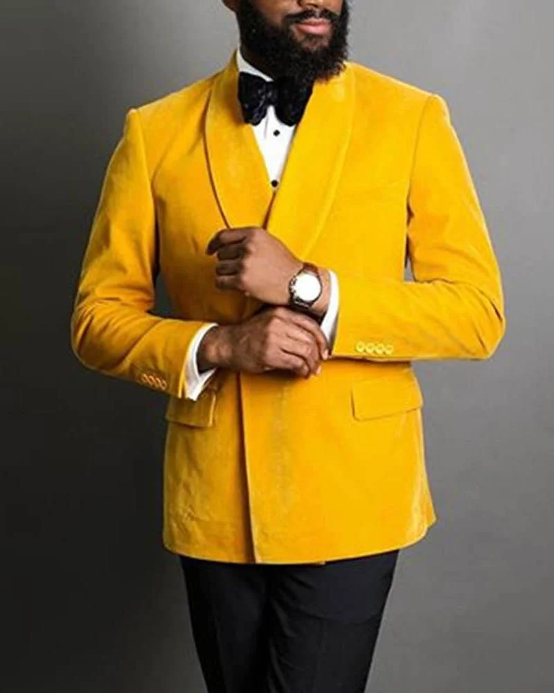 Men's Casual  Yellow Velvet Elegant Blazer