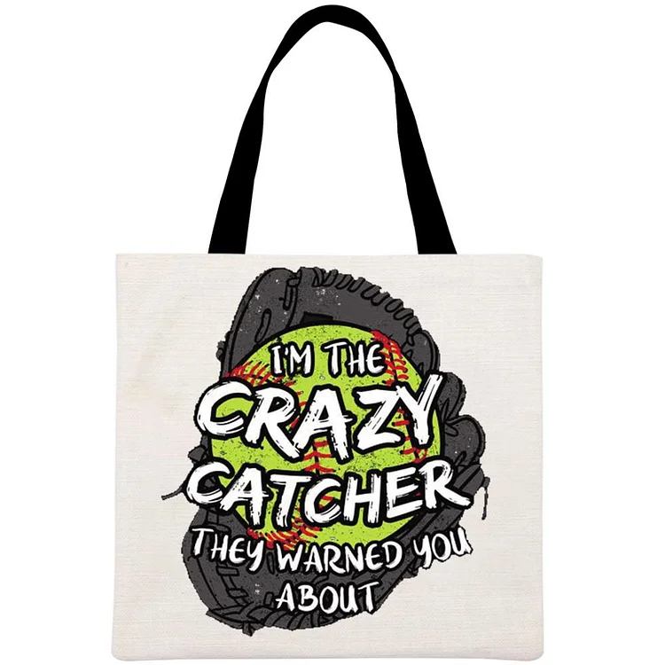 Crazy catcher Softball Printed Linen Bag-Annaletters