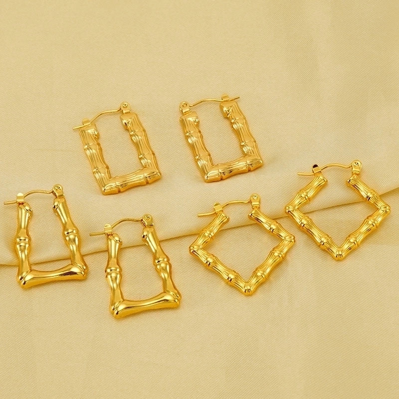 1 Pair Elegant Square Polishing Plating 304 Stainless Steel Titanium Steel 18K Gold Plated Earrings