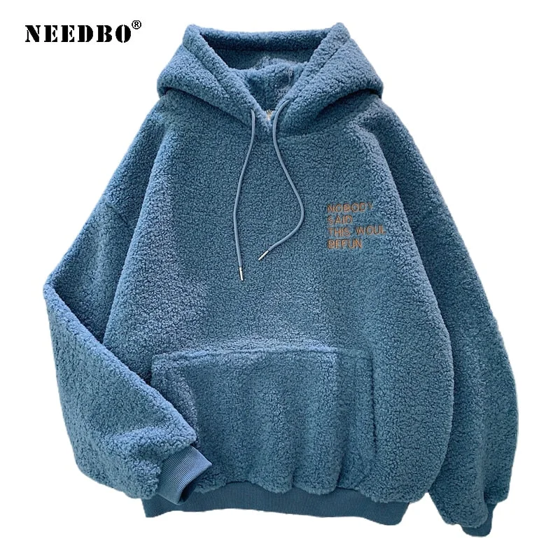 Hoodies Sweatshirts Women Autumn Winter Lamb Wool Hoodies Oversize Pullover Velvet Thicken Warm Hoodie Sweatshirts Streetwear