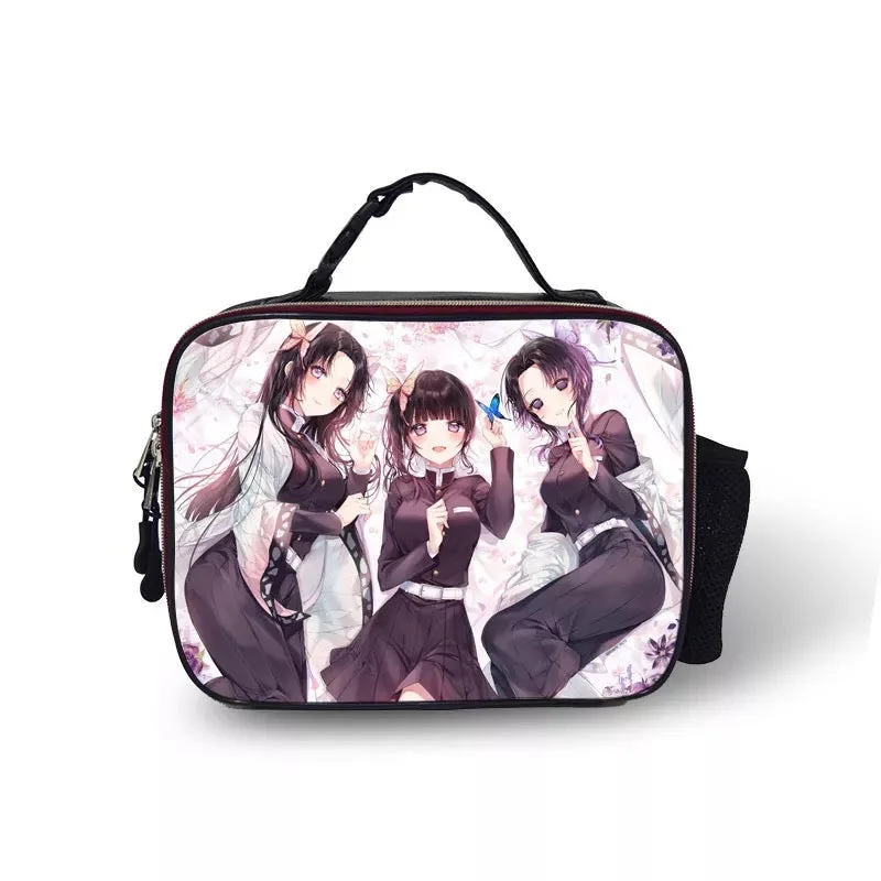 Buzzdaisy Demon Slayer Kimetsu no Yaiba #8 PU Leather Portable Lunch Box School Tote Storage Picnic Bag