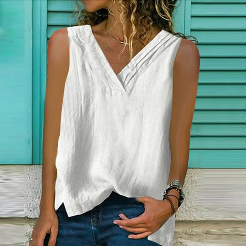 Casual V Neck Solid Color Sleeveless Tank Top