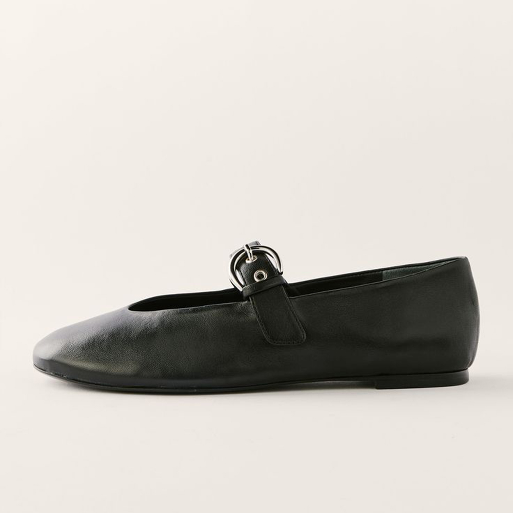 Black Vegan Leather Closed Toe Flat Loafers with Buckle Nicepairs