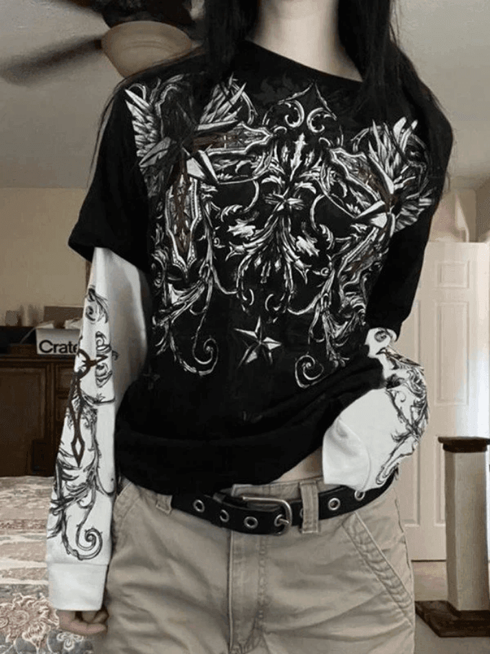 Brownm Punk Long Sleeve Graphic Tee