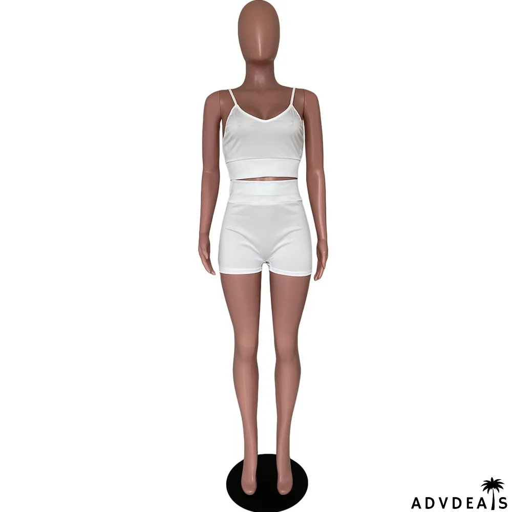 Solid Cami Top And Short Two Piece Sets