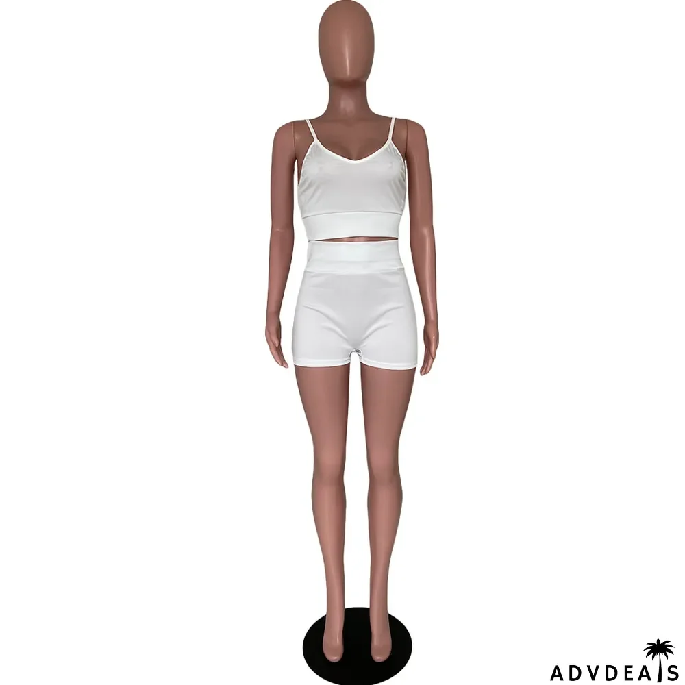 Solid Cami Top And Short Two Piece Sets