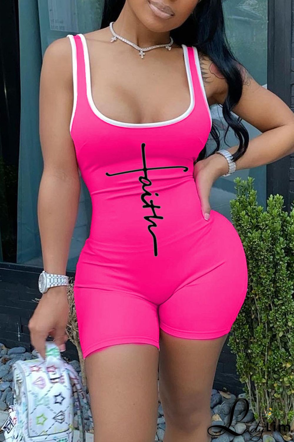 Tangerine Red Casual Print Split Joint U Neck Regular Jumpsuits